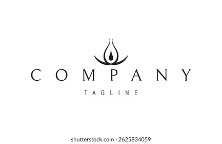Vector logo with an abstract image of a bowl of fire in the form of a vessel with a drop.
