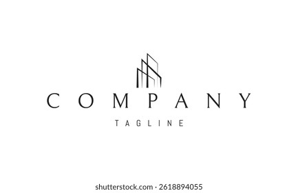 Vector logo with an abstract image of a building made of lines of light.