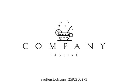 Vector logo with an abstract image of a cup with a drink and a slice of lemon.