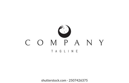 Vector logo with an abstract image of a dancing girl in the shape of the moon against a background of stars.
