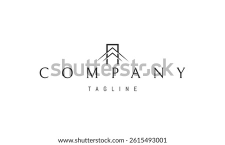 Vector logo with an abstract image of a doorway with an arrow pointing up.