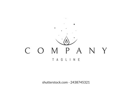 A vector logo with an abstract image of a drop at the base of the moon with stars.
