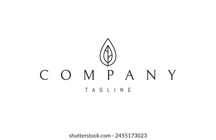 Vector logo with an abstract image of a drop with a leaf inside in a linear style.