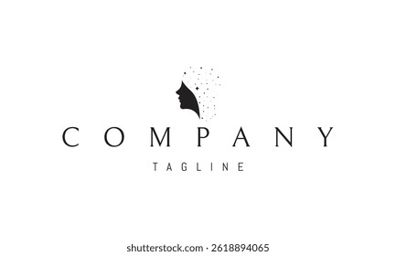 Logotipo vetorial com uma imagem abstrata de um rosto formado por estrelas.