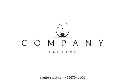 A vector logo with an abstract image of a fountain of stars with a moon at the base.