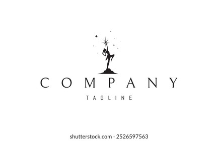 Vector logo with an abstract image of a girl reaching for a star.