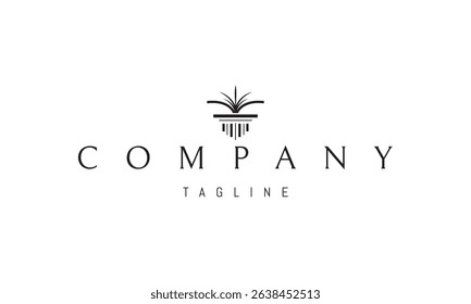 Vector logo with an abstract image of a Greek column with an open book on it.