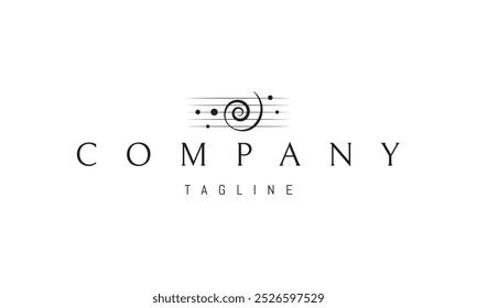 Vector logo with an abstract image of guitar strings with circles and a spiral instead of notes.