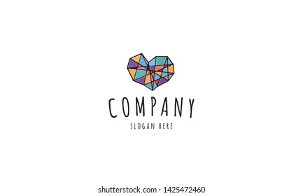 Vector logo with an abstract image of the heart divided into colored fragments.