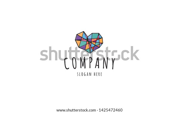 Vector logo with an abstract image of the
heart divided into colored
fragments.