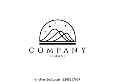 Logo vectorial con imagen abstracta de colinas decoradas con estrellas de estilo lineal.