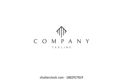 Un logotipo vectorial con una imagen abstracta de una casa que también se asemeja a una flecha hacia arriba.