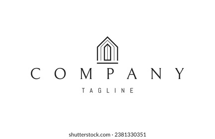 Vector logo with an abstract image of a house in a minimalist linear style.