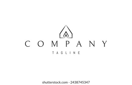 Un logotipo vectorial con una imagen abstracta de una casa con una chimenea en el interior.