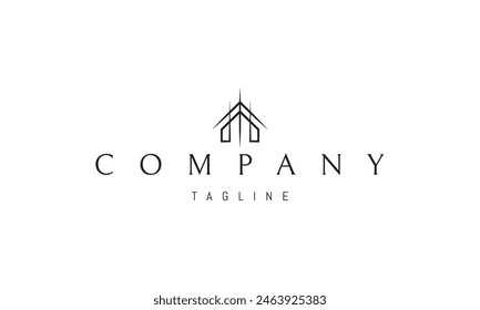 Vector logo with an abstract image of a house with an up arrow.