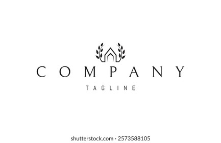 Vector logo with an abstract image of a house with two branches on the sides.
