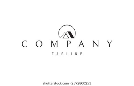 Vector logo with an abstract image of a house roof in a circle.