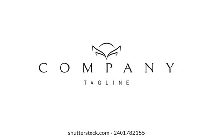 A vector logo with an abstract image of leaves in the form of wings against the background of the sun.