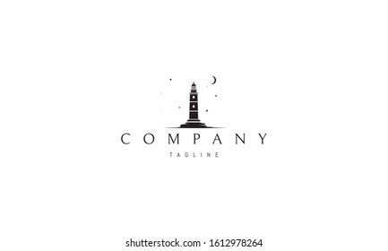 Vector logo with abstract image of a lighthouse under the stars.