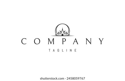A vector logo with an abstract image of a lotus flower on the background of the moon.