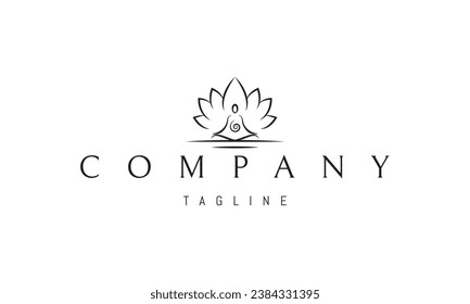 A vector logo with an abstract image of a meditating man on a background of lotus petals.