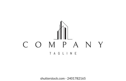 Vector logo with an abstract image of a modern skyscraper in a linear style.