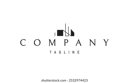 Logotipo vetorial com uma imagem abstrata de uma mansão moderna em um estilo minimalista.