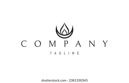 A vector logo with an abstract image of the moon and flame in the shape of a drop.