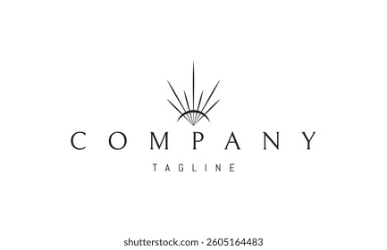Vector logo with an abstract image of the moon with rays of light emanating from it.