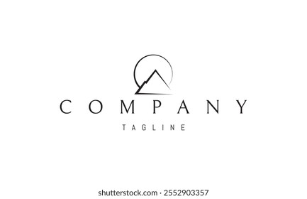 Vector logo with an abstract image of a mountain against the backdrop of the sun.