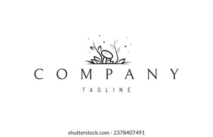 Vector logo with an abstract image of mushrooms and herbs in the forest.