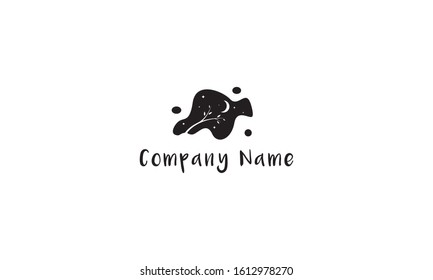 Vector logo with abstract image of the night sky with moon, stars and tree branch.