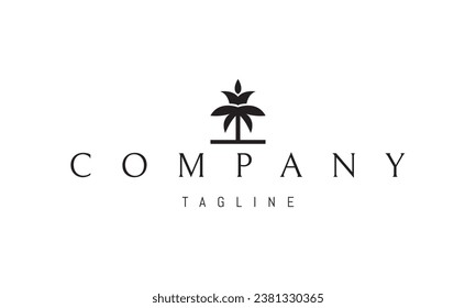 A vector logo with an abstract image of a palm tree with a crown on top.