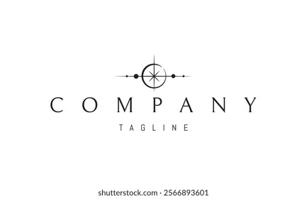 Vector logo with an abstract image of a parade of planets against the background of the sun.