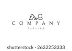 Vector logo with an abstract image of a pine tree and a mountain with the sun and a wave.