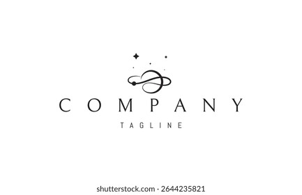 Vector logo with an abstract image of a planet with a single line orbit.