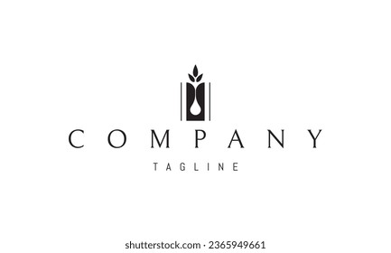 A vector logo with an abstract image of a plant with a drop of juice flowing from it.