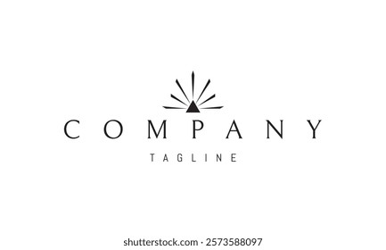 Vector logo with an abstract image of a pyramid with rays of light emanating from it.