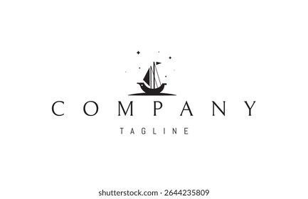 Logotipo vetorial com uma imagem abstrata de um navio à vela sob as estrelas.
