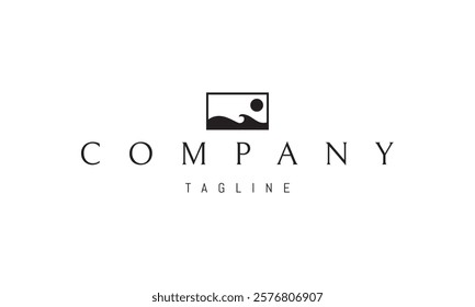 Vector logo with an abstract image of sea waves in a frame.