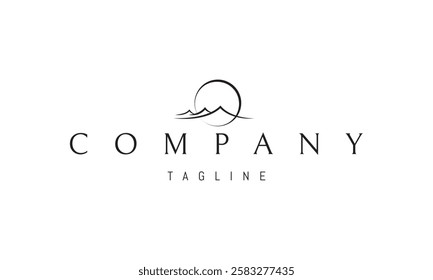 Vector logo with an abstract image of sea waves against the background of the sun.