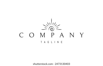 A vector logo with an abstract image of a seashell in the form of a shining sun.