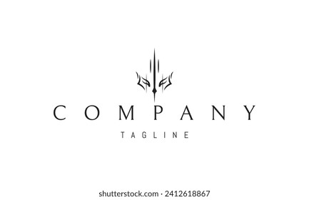 A vector logo with an abstract image of a sharp mask of an ancient warrior.