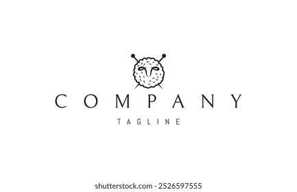 Logótipo vetorial com imagem abstrata de uma ovelha em forma de bola de fio com agulhas de tricô.