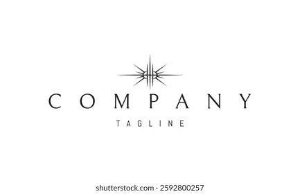 Vector logo with an abstract image of a shining city on the horizon reflected in the river.