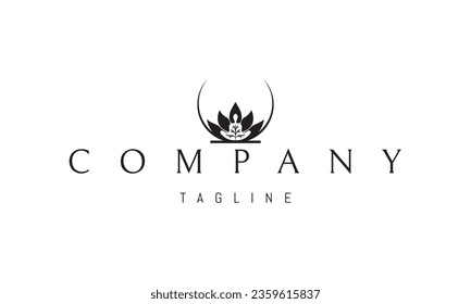 Un logotipo vectorial con una imagen abstracta de una silueta de un meditador dentro de las hojas de loto.