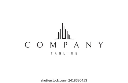 Vector logo with an abstract image of the silhouette of a modern city.
