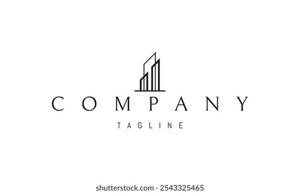 Vector logo with an abstract image of a skyscraper in a linear style.