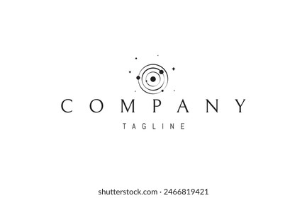 Vector logo with an abstract image of the solar system with orbits and planets.