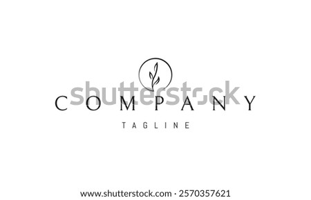Vector logo with an abstract image of a sprout and leaf against the background of a circle of the sun.